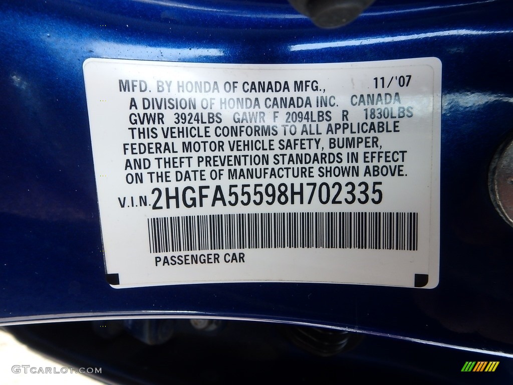 2008 Civic Si Sedan - Fiji Blue Pearl / Black photo #23