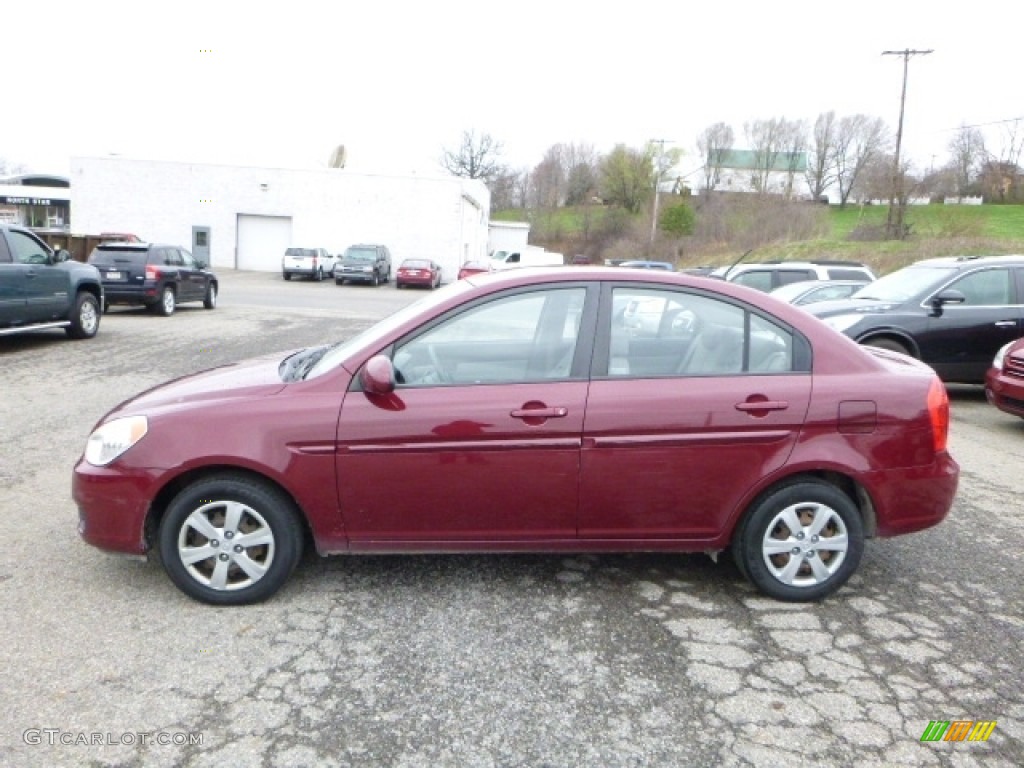 2008 Accent GLS Sedan - Wine Red / Gray photo #2