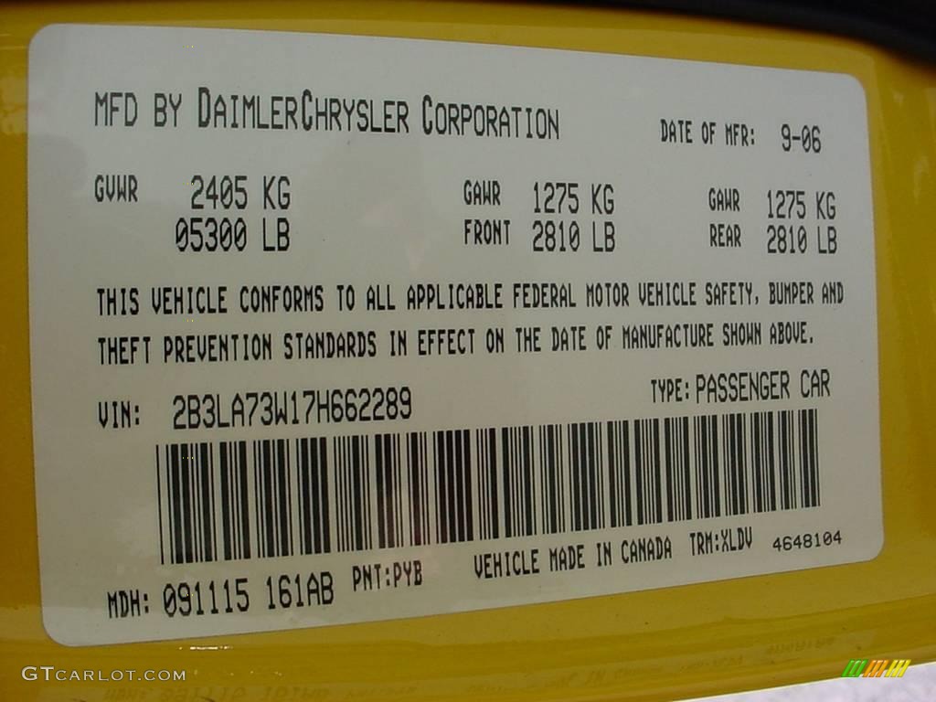 2007 Charger Color Code PYB for Detonator Yellow Clearcoat Photo #11191023