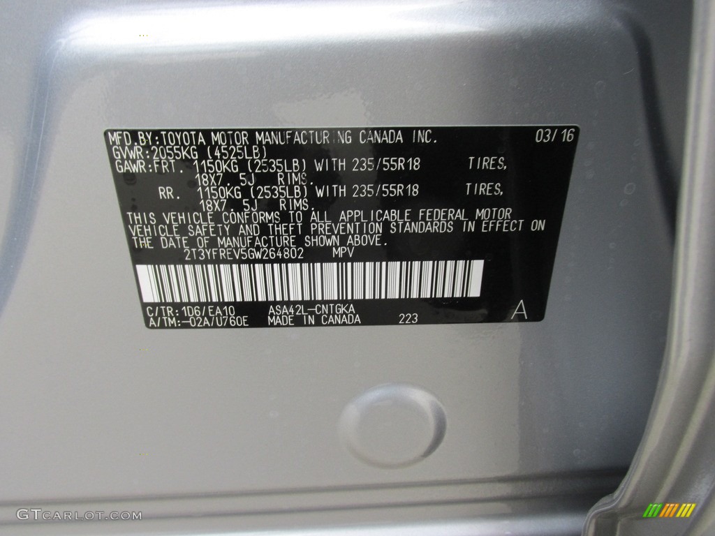 2016 RAV4 Color Code 1D6 for Silver Sky Metallic Photo #111932124