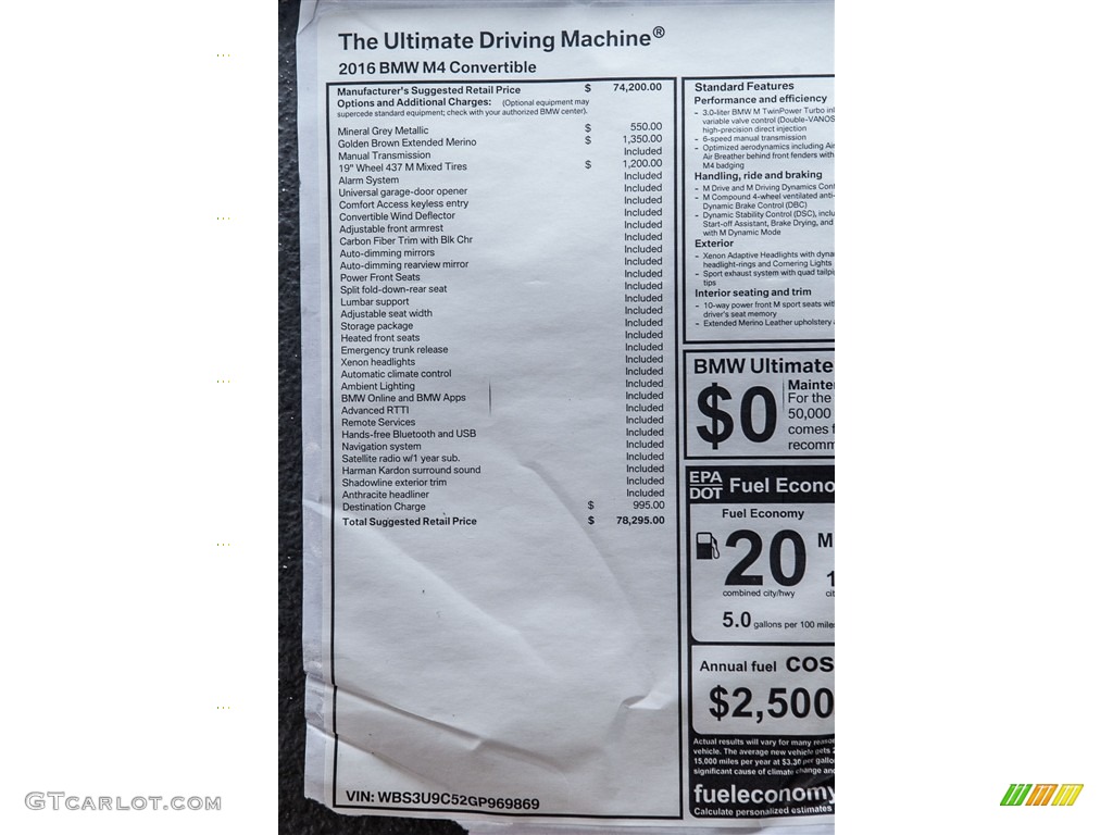 2016 BMW M4 Convertible Window Sticker Photo #111947445