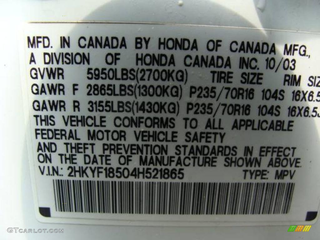 2004 Pilot EX-L 4WD - Taffeta White / Gray photo #23