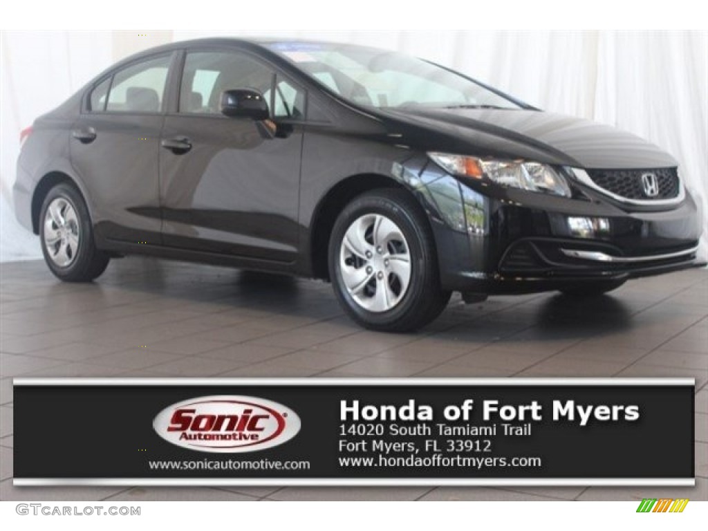 2013 Civic LX Sedan - Crystal Black Pearl / Gray photo #1