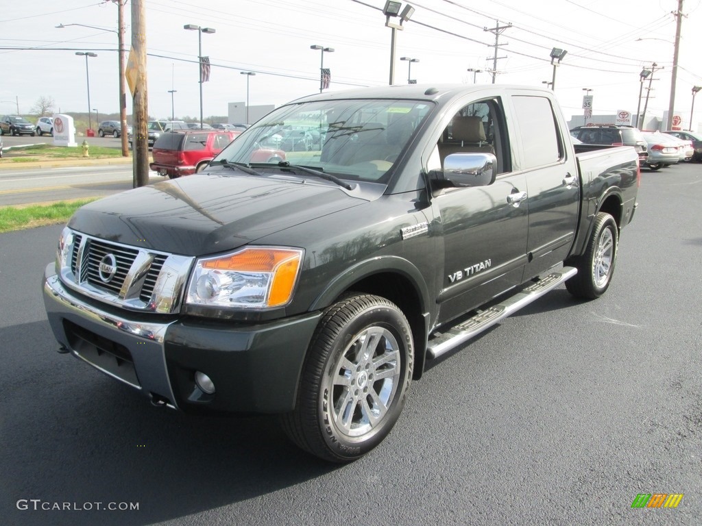 2009 Titan LE Crew Cab 4x4 - Timberline Green / Almond photo #2