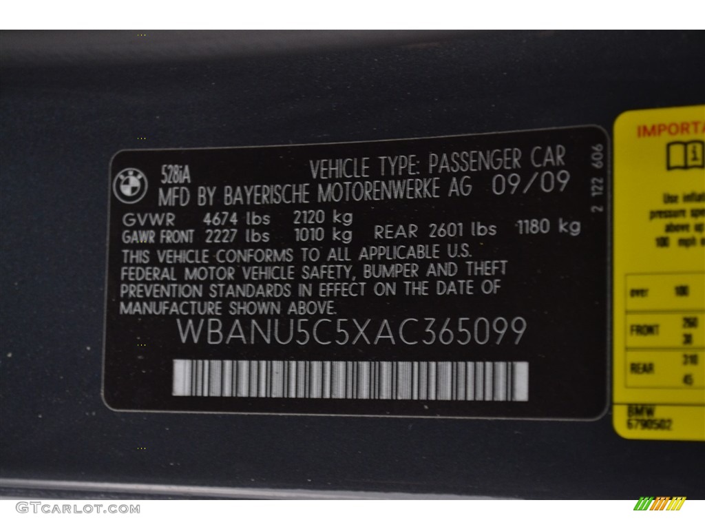 2010 5 Series 528i Sedan - Platinum Grey Metallic / Gray photo #11