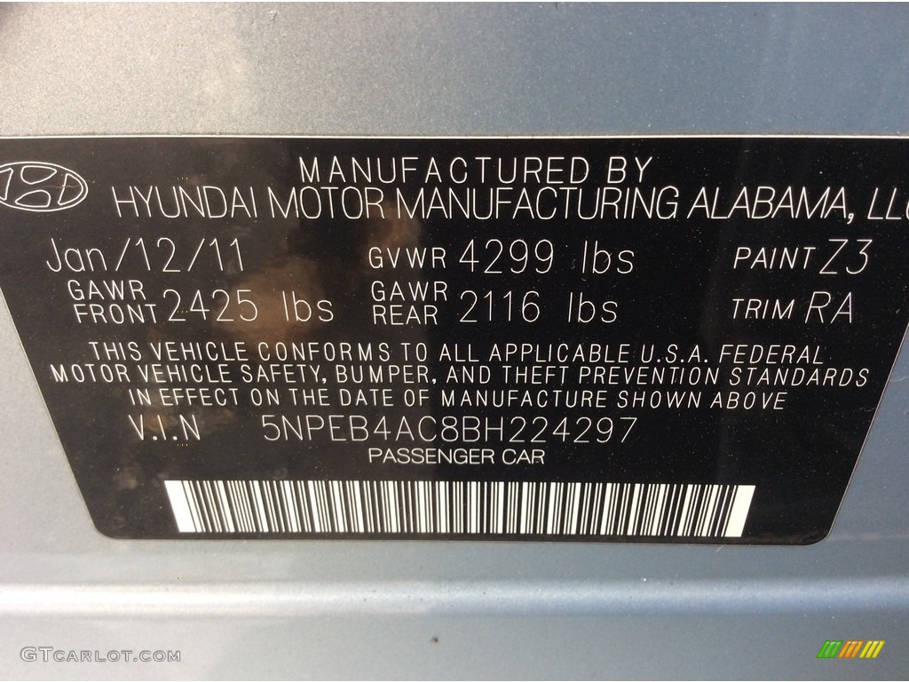 2011 Sonata GLS - Iridescent Silver Blue Metallic / Gray photo #32