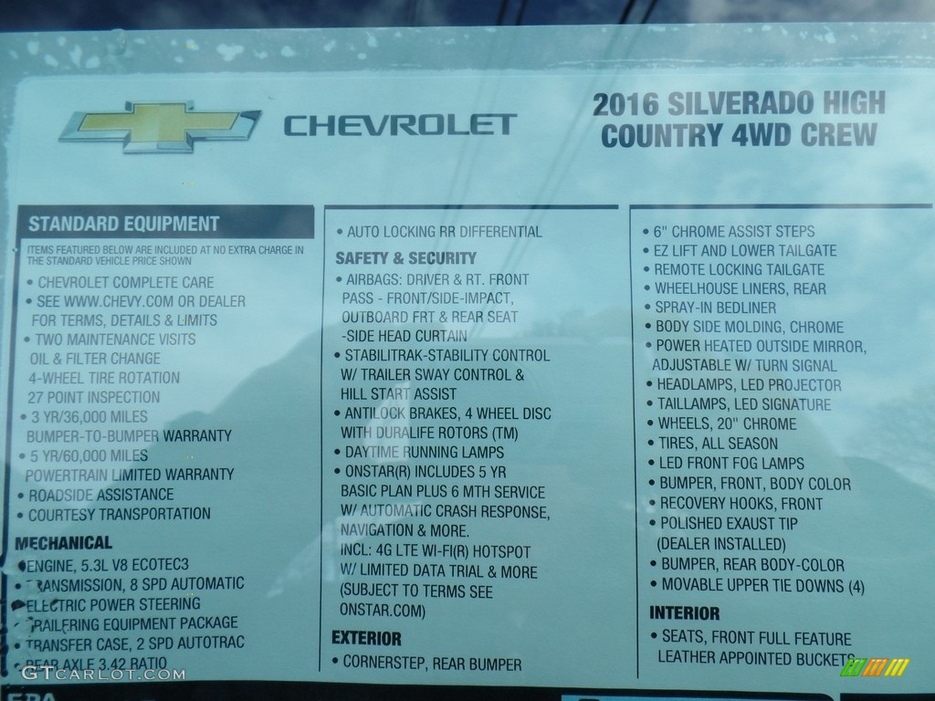 2016 Chevrolet Silverado 1500 High Country Crew Cab 4x4 Window Sticker Photo #112020045