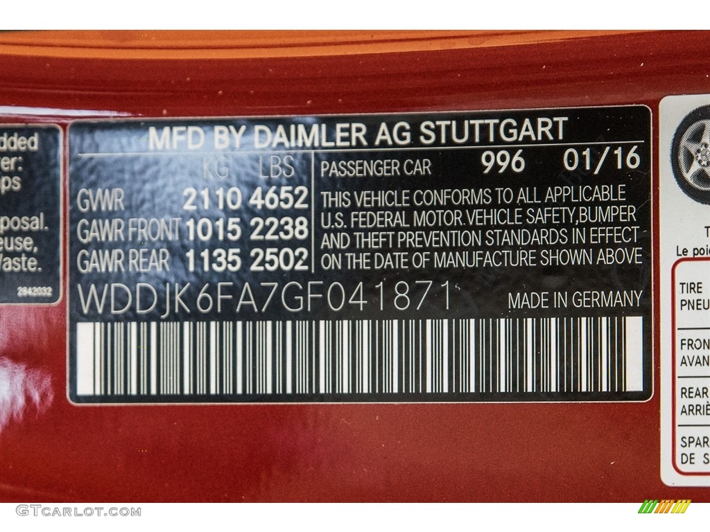 2016 SL Color Code 996 for designo Cardinal Red Metallic Photo #112030538