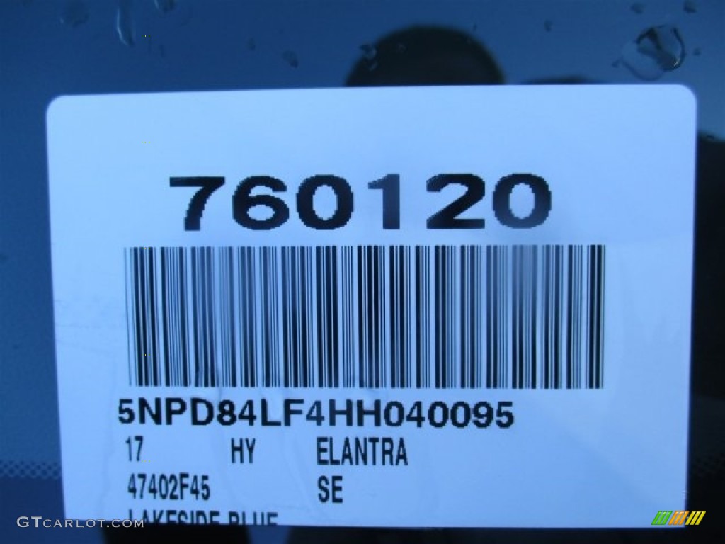 2017 Elantra SE - Lakeside Blue / Gray photo #21