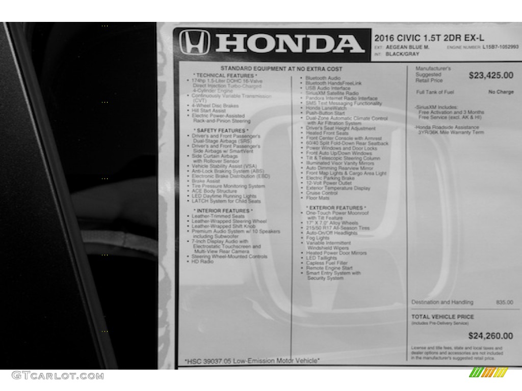 2016 Honda Civic EX-L Coupe Window Sticker Photo #112030994