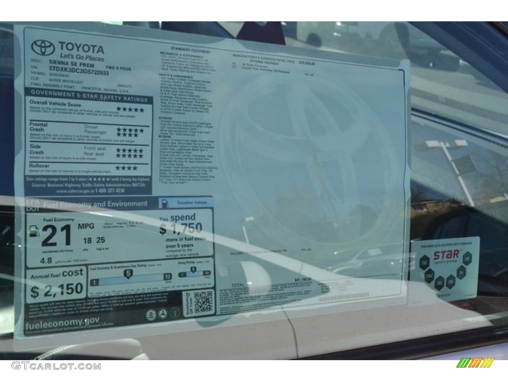 2016 Toyota Sienna SE Premium Window Sticker Photos