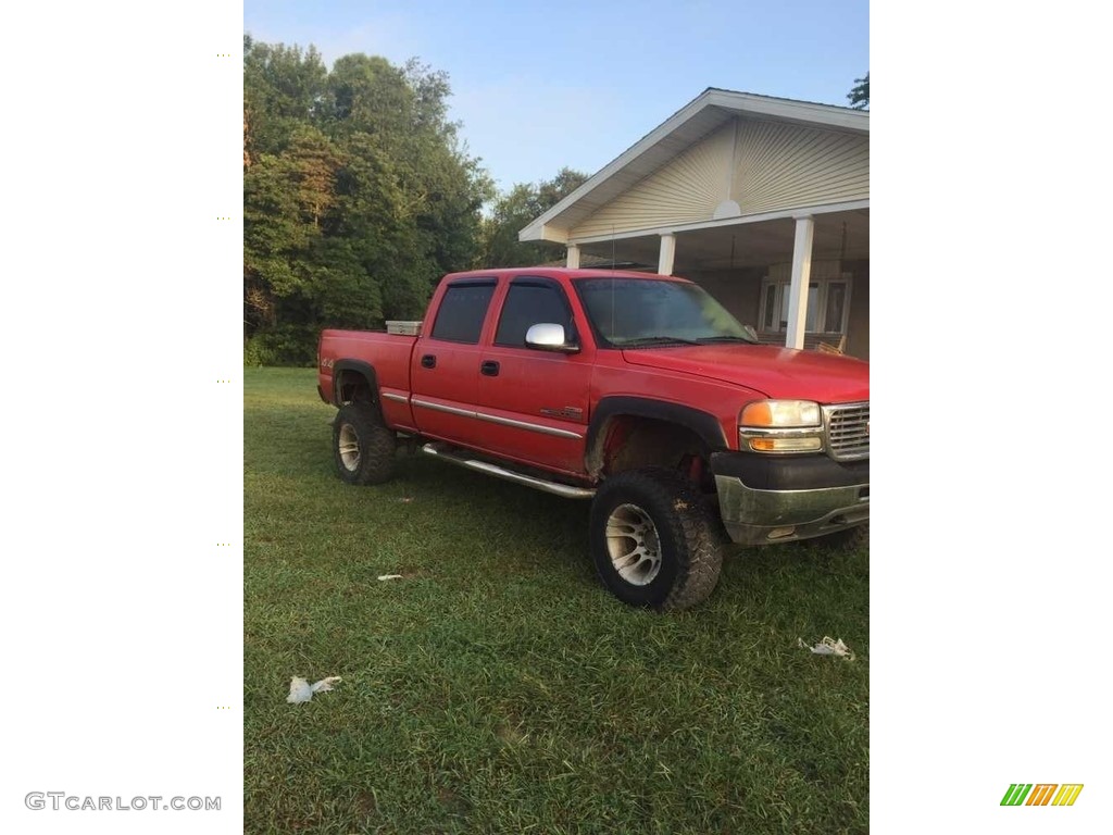 2002 Sierra 2500HD SLT Crew Cab 4x4 - Fire Red / Pewter photo #2