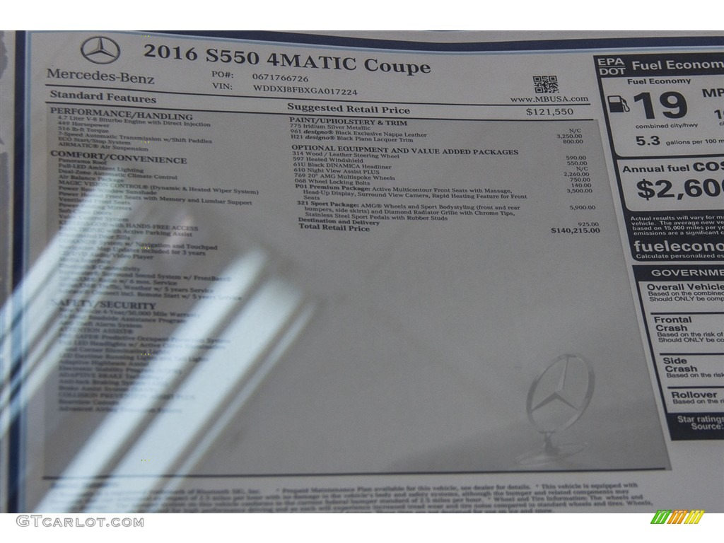 2016 Mercedes-Benz S 550 4Matic Coupe Window Sticker Photo #112089806