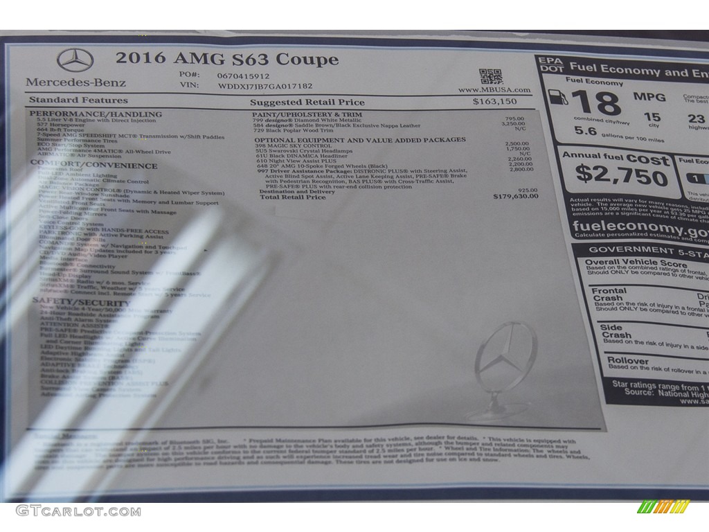 2016 Mercedes-Benz S 63 AMG 4Matic Coupe Window Sticker Photo #112090088