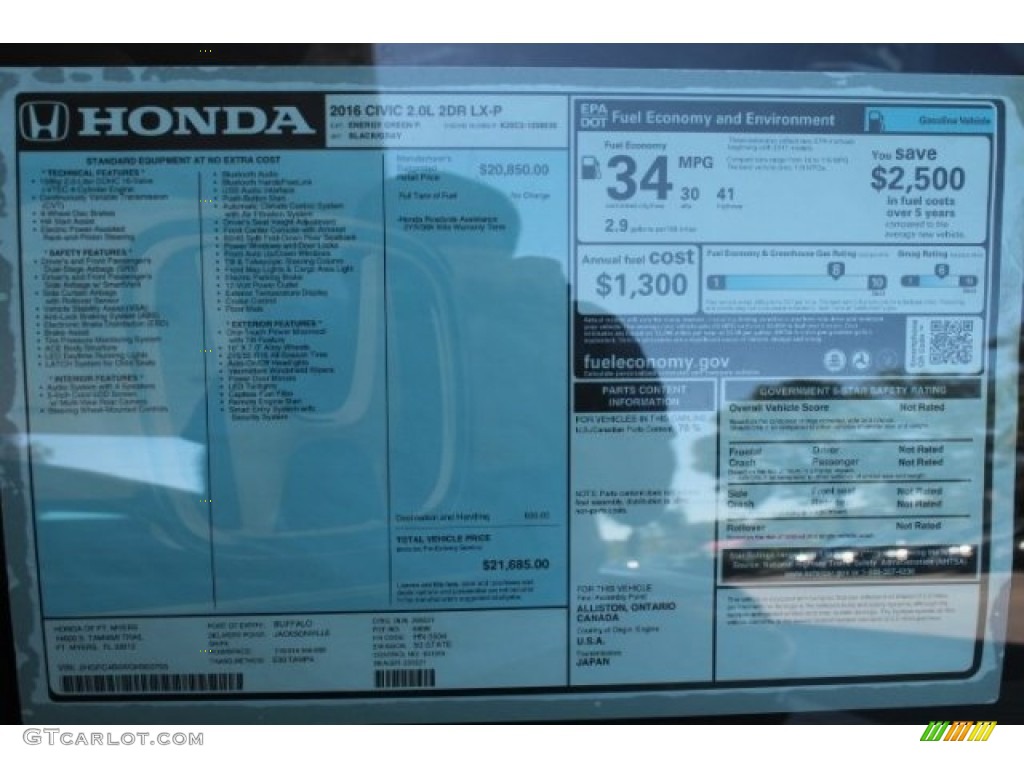 2016 Honda Civic LX-P Coupe Window Sticker Photos