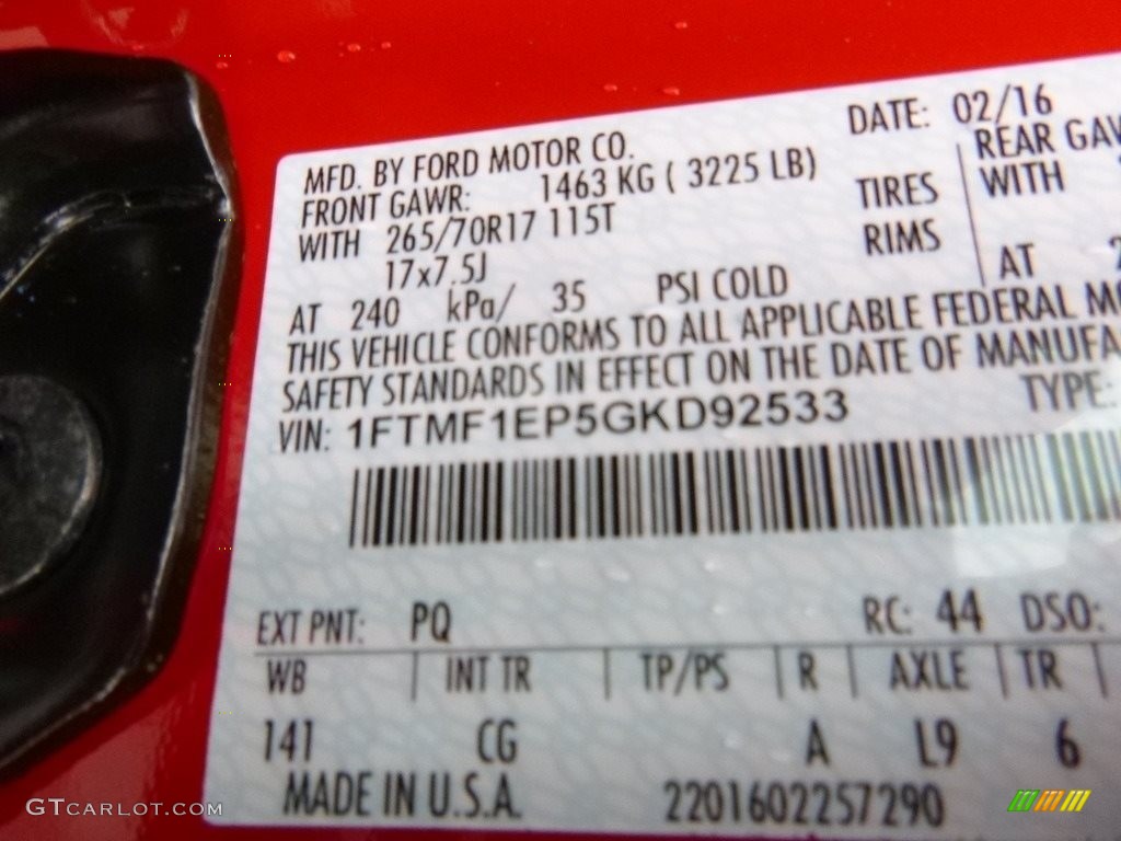 2016 F150 Color Code PQ for Race Red Photo #112175695