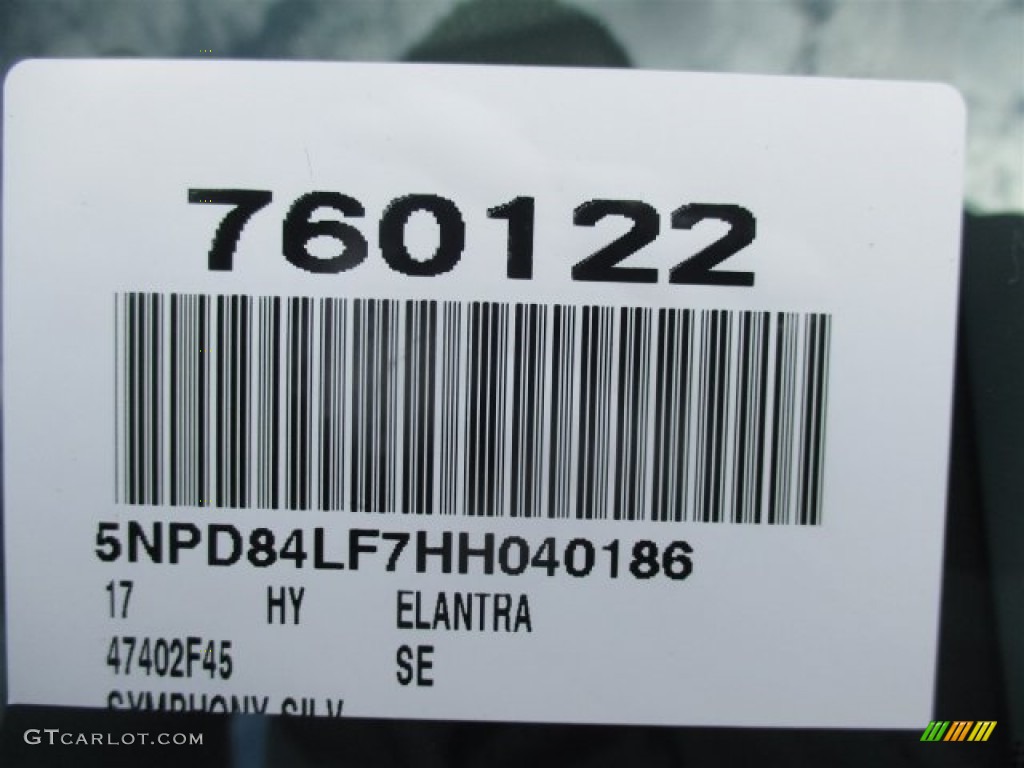 2017 Elantra SE - Silver / Gray photo #21