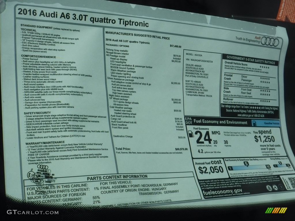2016 A6 3.0 TFSI Prestige quattro - Oolong Grey Metallic / Nougat Brown photo #11