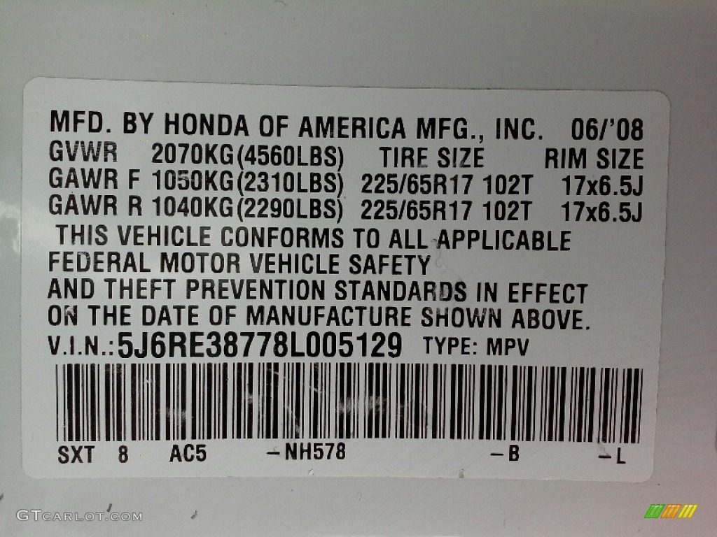 2008 CR-V EX-L - Taffeta White / Gray photo #22