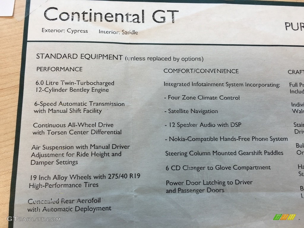 2006 Bentley Continental GT Standard Continental GT Model Window Sticker Photo #112234376