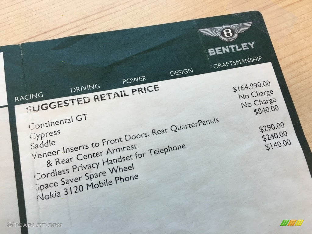 2006 Bentley Continental GT Standard Continental GT Model Window Sticker Photo #112234451