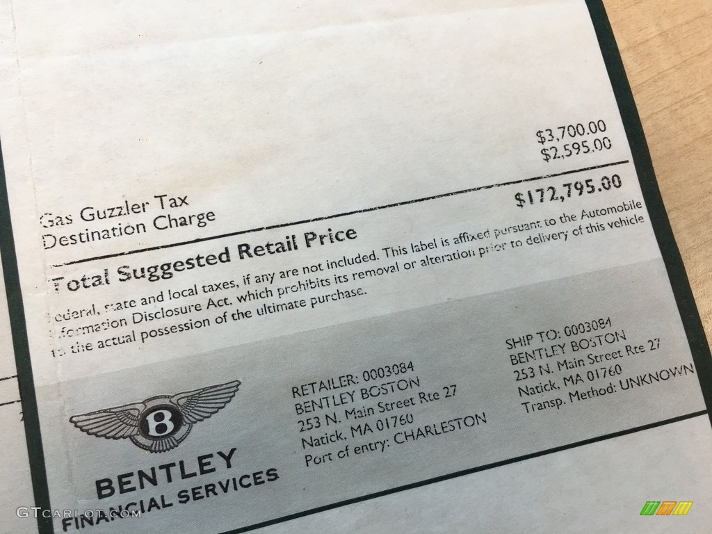 2006 Bentley Continental GT Standard Continental GT Model Window Sticker Photo #112234481