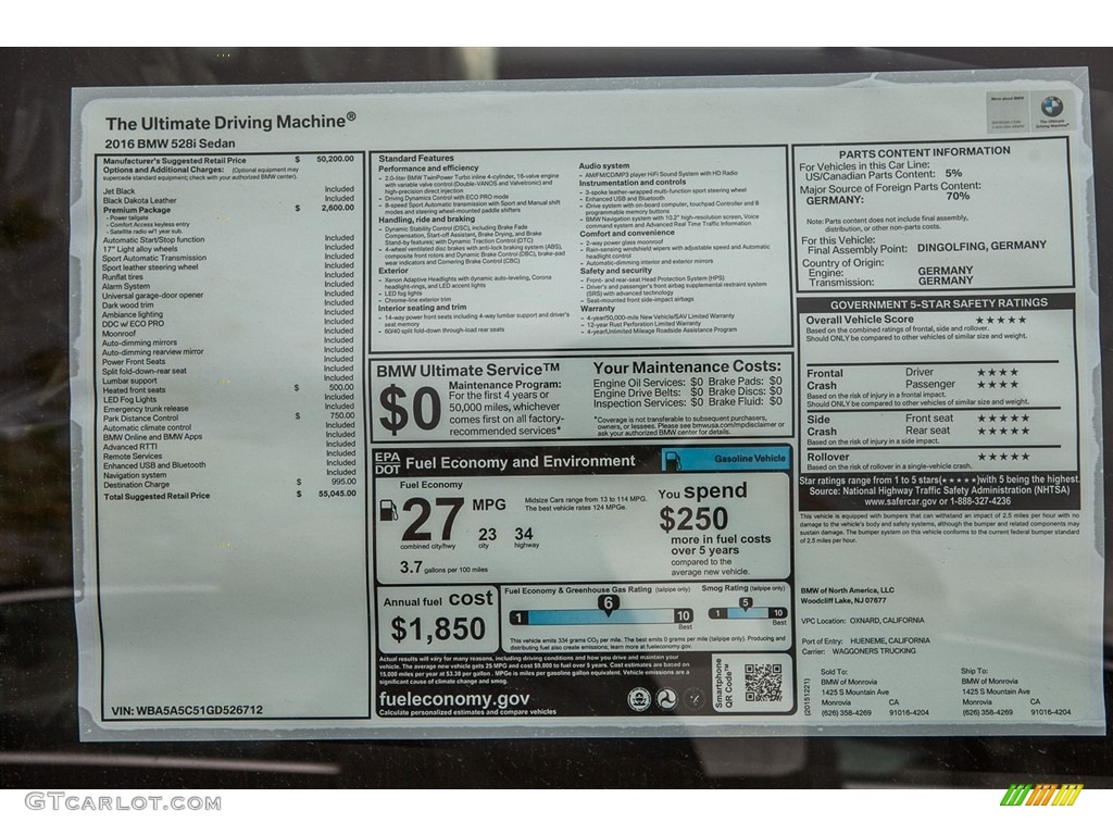 2016 5 Series 528i Sedan - Jet Black / Black photo #12