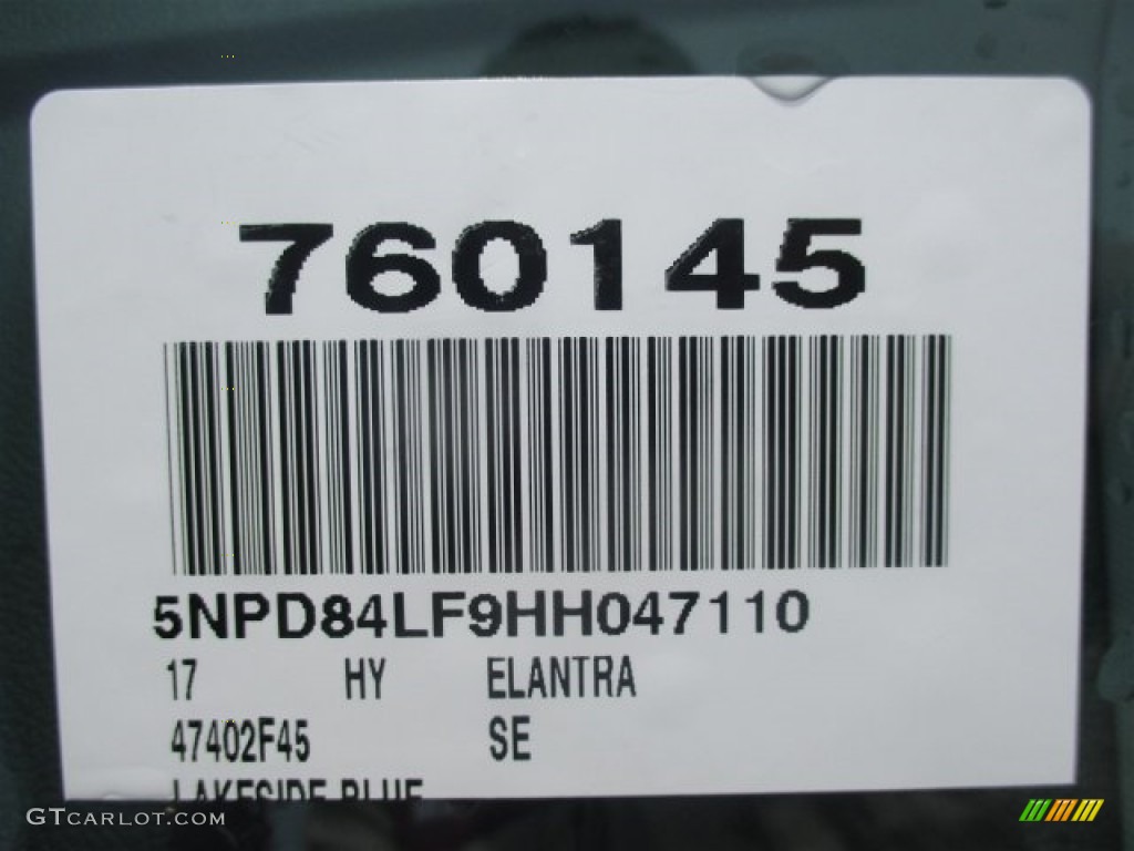 2017 Elantra SE - Lakeside Blue / Gray photo #21