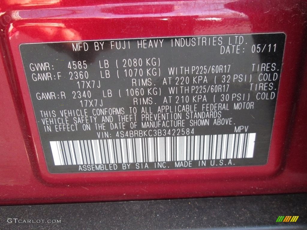 2011 Outback 2.5i Limited Wagon - Ruby Red Pearl / Warm Ivory photo #29