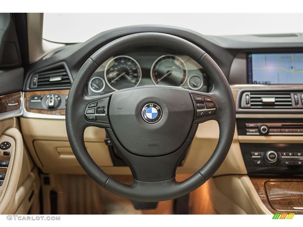 2013 BMW 5 Series 528i Sedan Venetian Beige Steering Wheel Photo #112303681