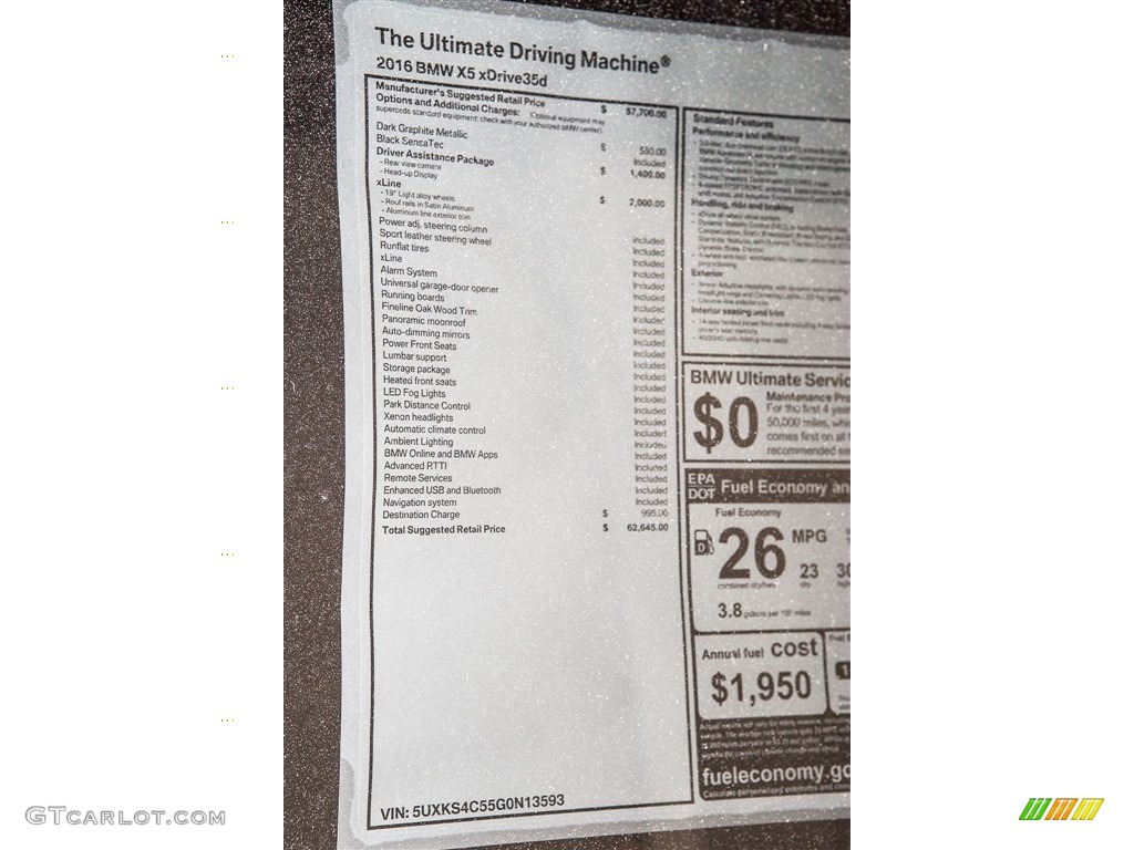 2016 BMW X5 xDrive35d Window Sticker Photo #112309143