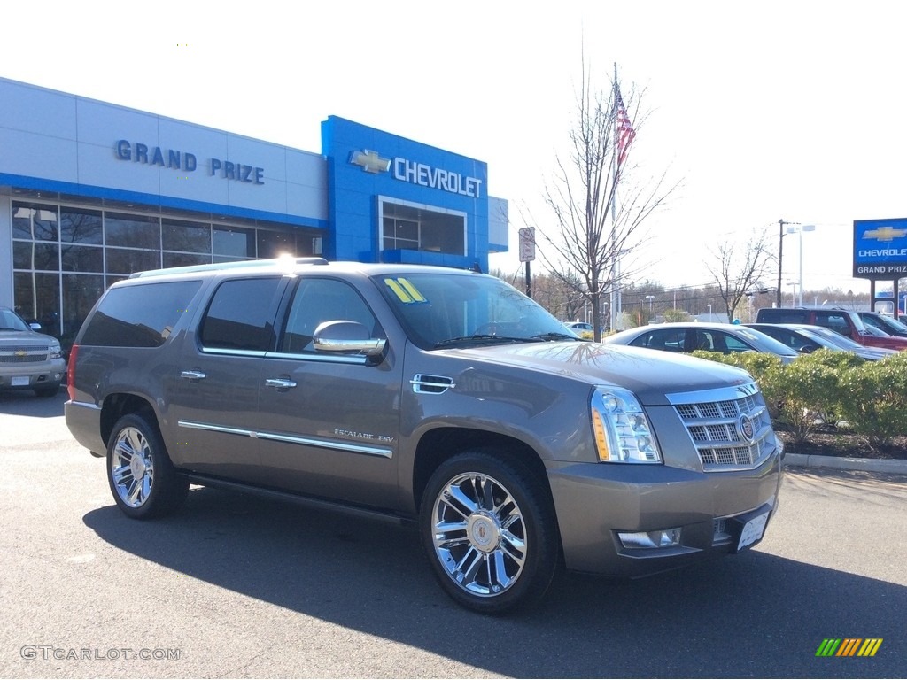 2011 Escalade ESV Platinum AWD - Mocha Steel Metallic / Cocoa/Light Linen Tehama Leather photo #4