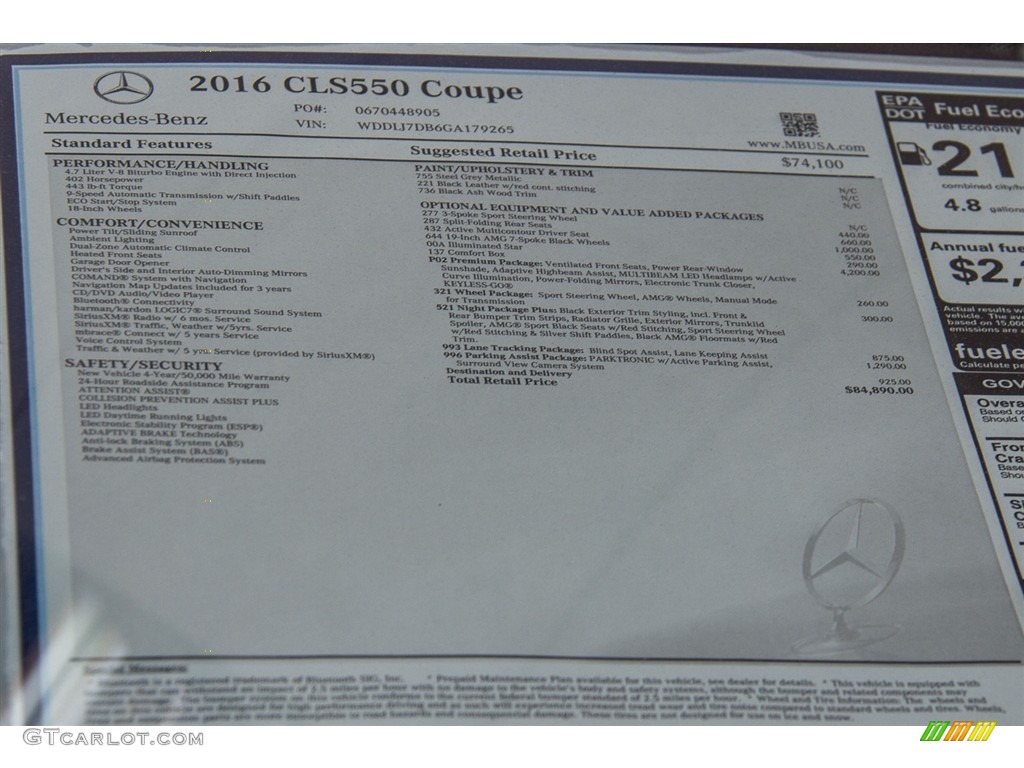 2016 Mercedes-Benz CLS 550 Coupe Window Sticker Photo #112352629