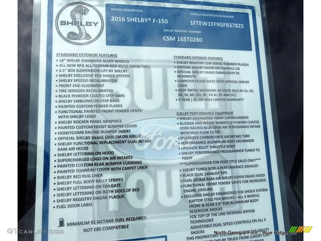 2016 Ford F150 Shelby Cobra Edtion SuperCrew 4x4 Window Sticker Photo #112363066