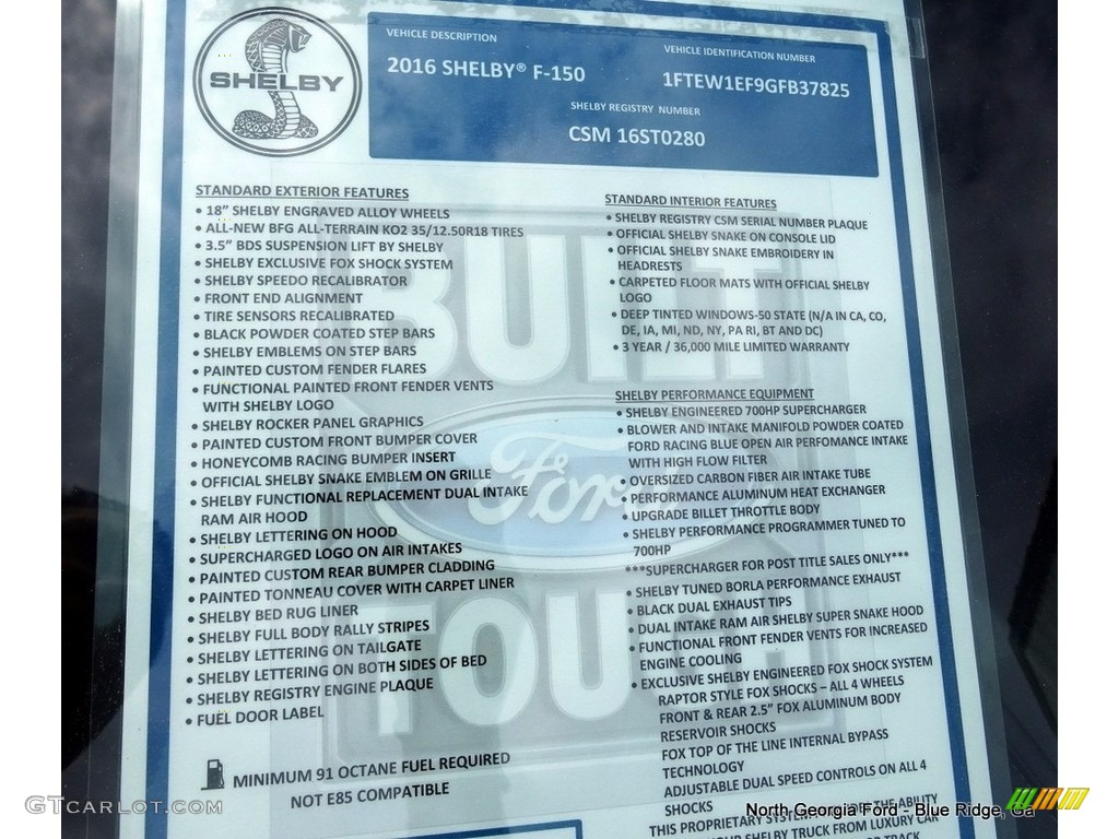 2016 Ford F150 Shelby Cobra Edtion SuperCrew 4x4 Window Sticker Photos