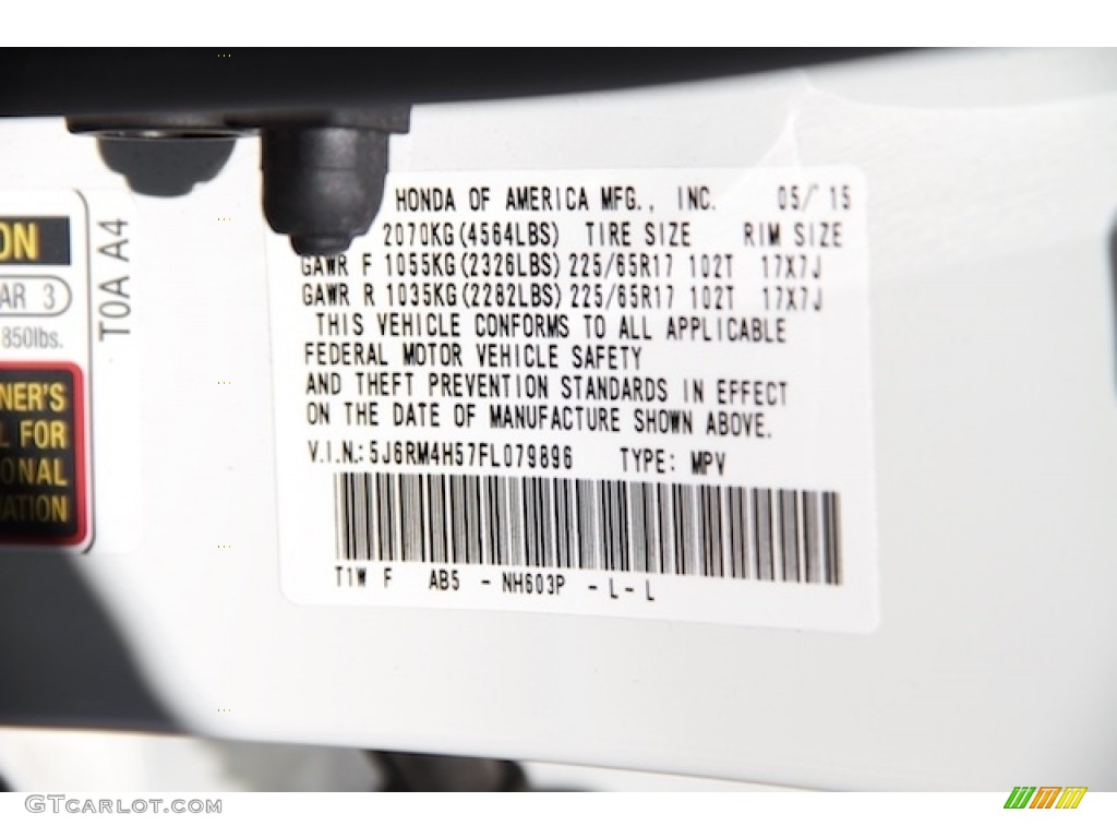 2015 CR-V EX AWD - White Diamond Pearl / Gray photo #34