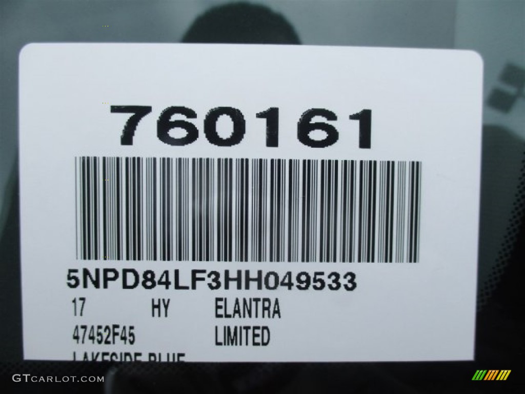 2017 Elantra Limited - Lakeside Blue / Gray photo #22