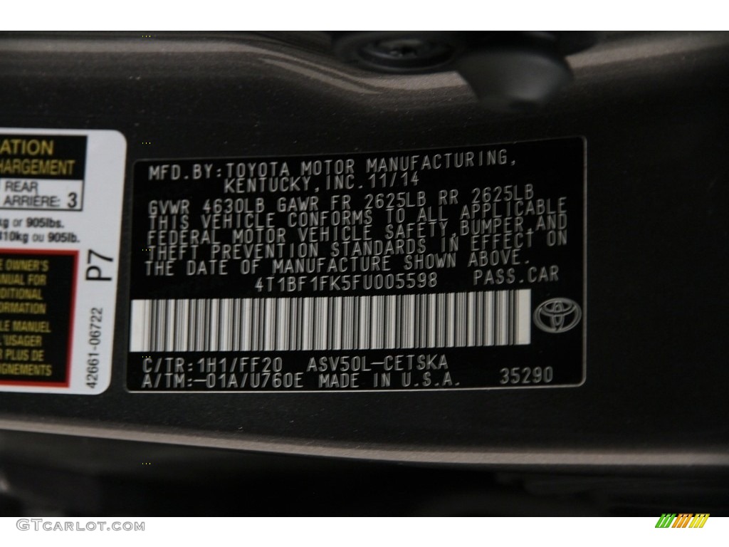 2015 Camry Color Code 1H1 for Predawn Gray Mica Photo #112436535