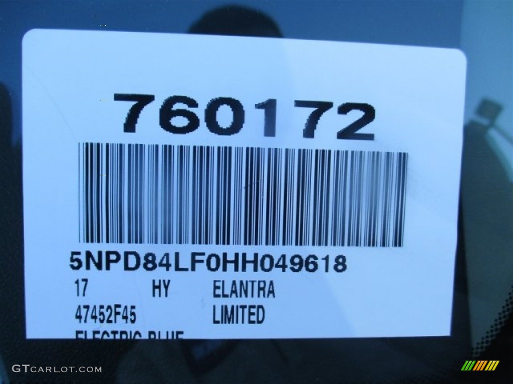 2017 Elantra Limited - Electric Blue / Gray photo #21