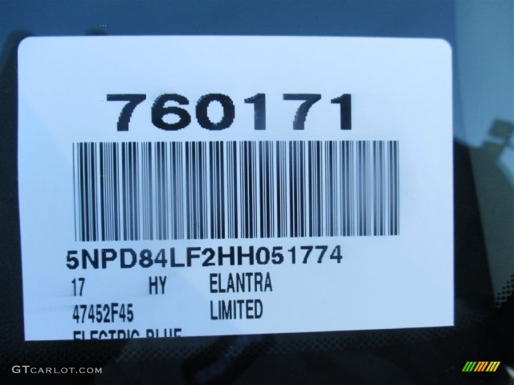 2017 Elantra Limited - Electric Blue / Gray photo #21
