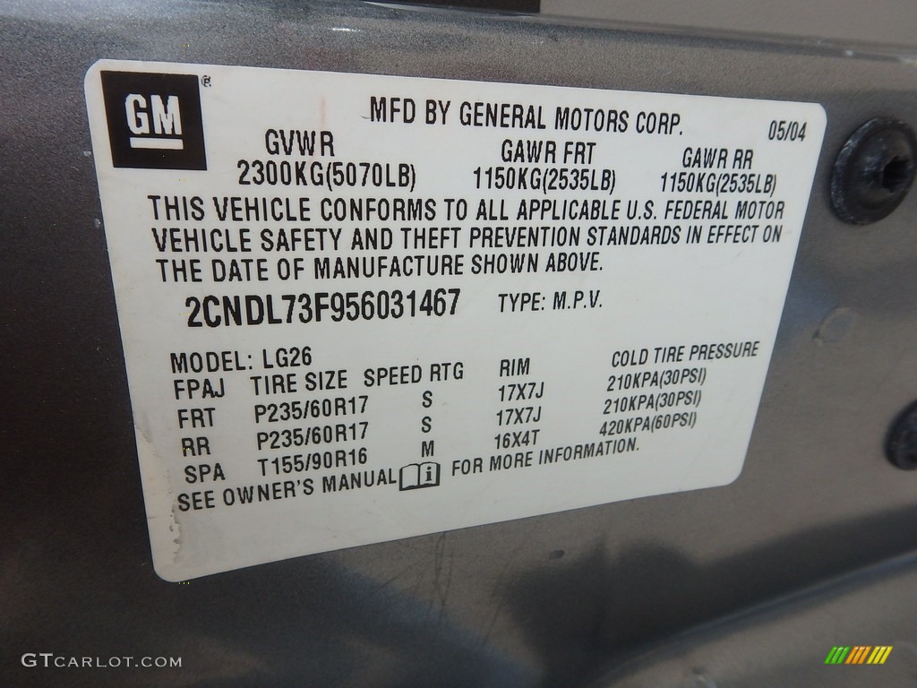 2005 Equinox LT AWD - Dark Silver Metallic / Light Gray photo #14