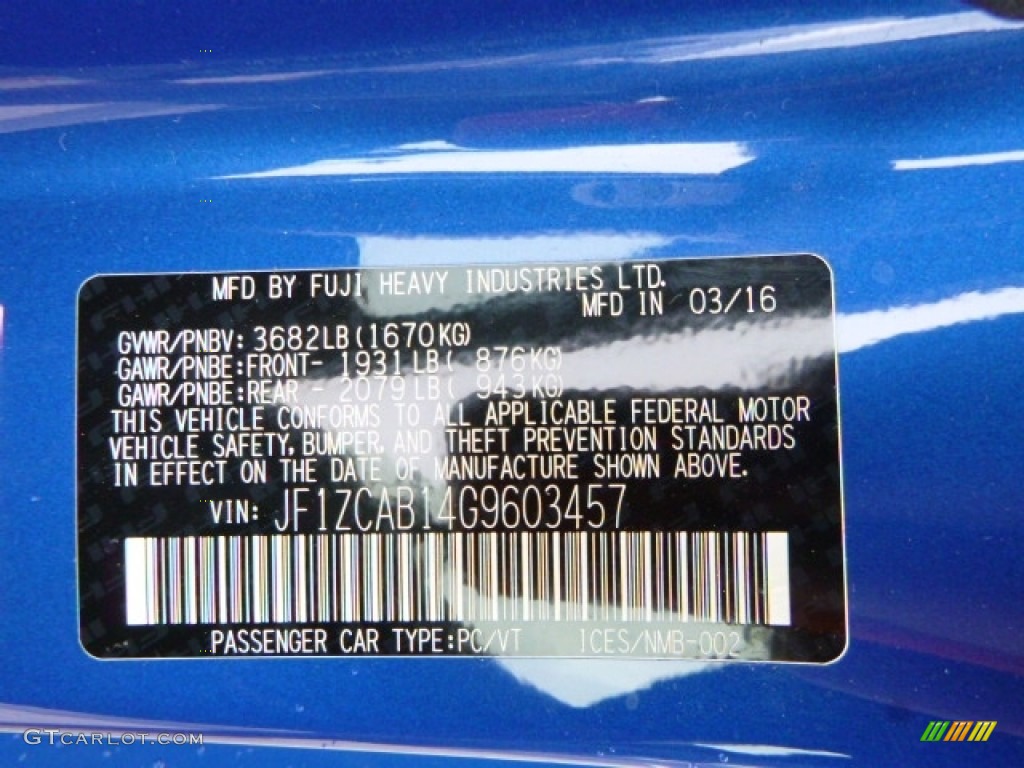 2016 BRZ Premium - WR Blue Pearl / Black photo #14