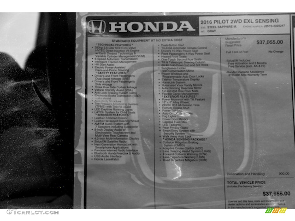 2016 Honda Pilot EX-L Window Sticker Photos