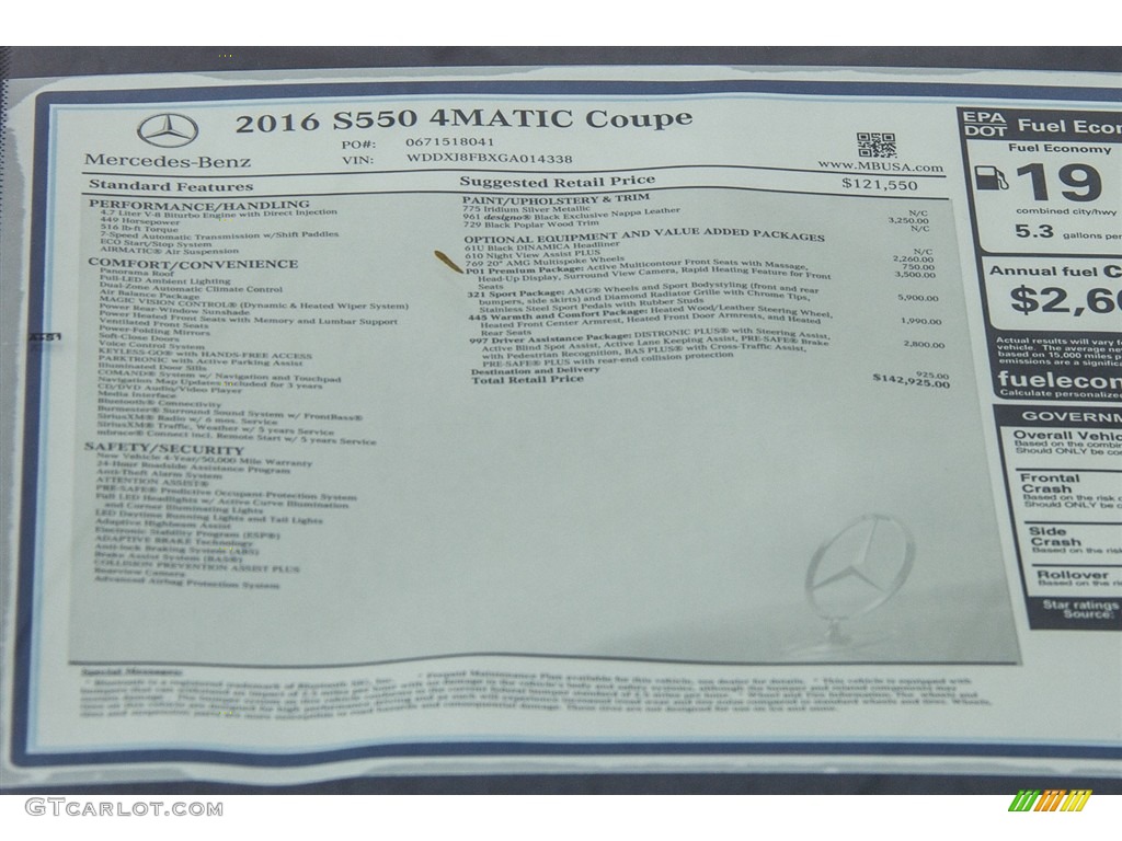 2016 Mercedes-Benz S 550 4Matic Coupe Window Sticker Photo #112736010