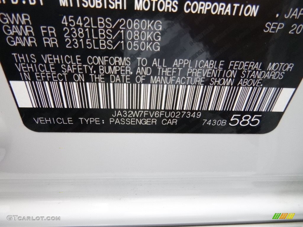 2015 Lancer Evolution GSR - Wicked White / Black photo #25