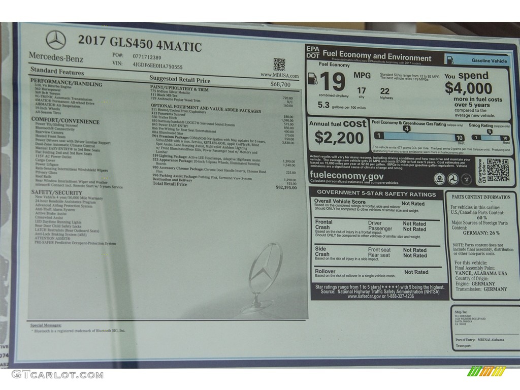 2017 Mercedes-Benz GLS 450 4Matic Window Sticker Photo #112764620