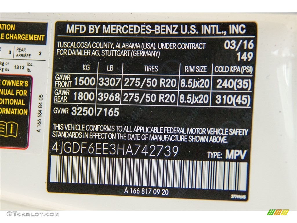 2017 GLS Color Code 149 for Polar White Photo #112764776