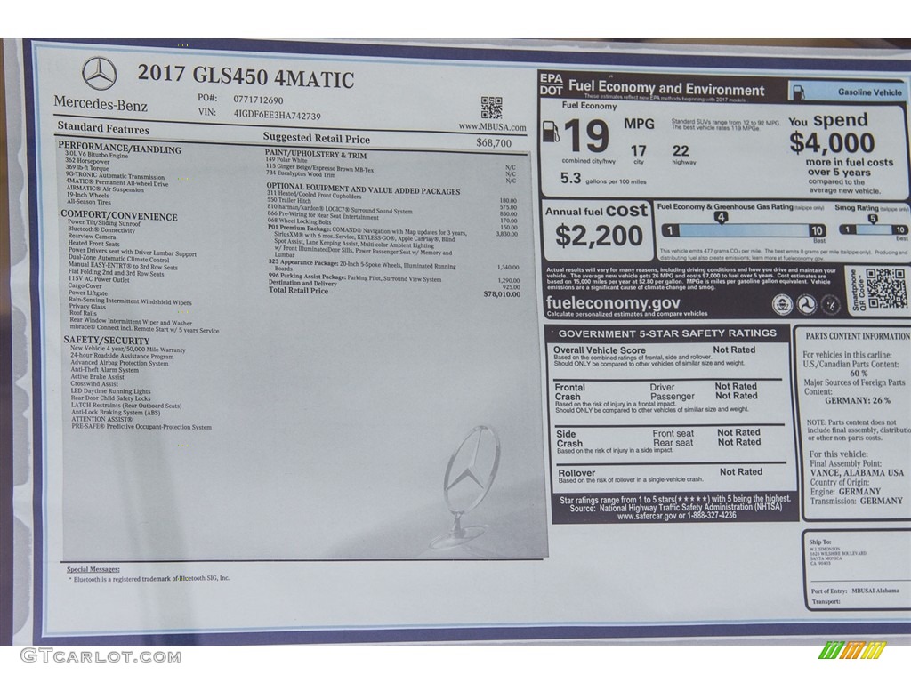 2017 Mercedes-Benz GLS 450 4Matic Window Sticker Photo #112764904