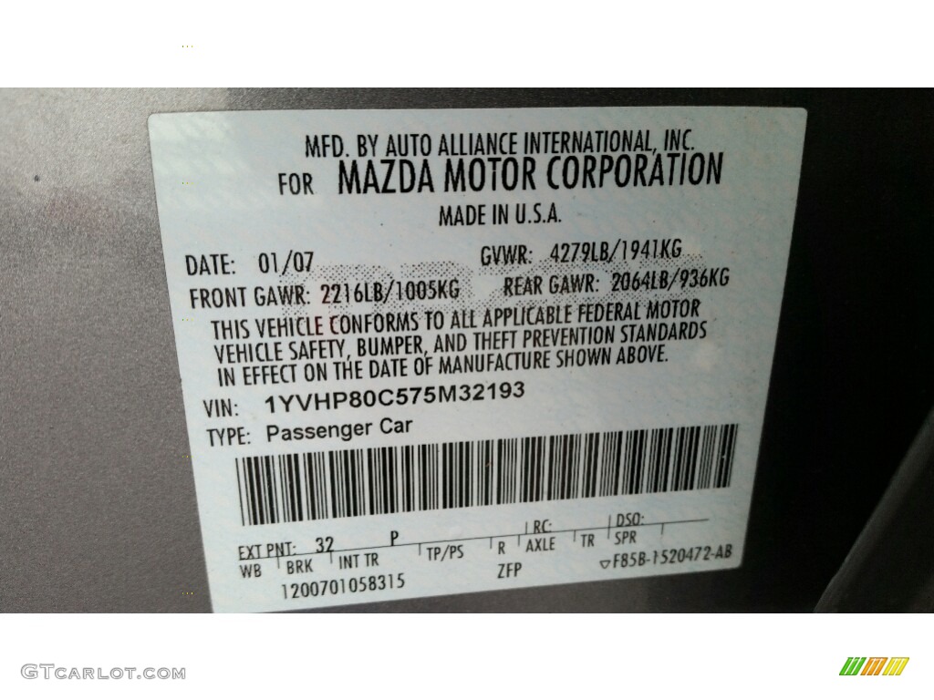2007 MAZDA6 i Sport Sedan - Tungsten Gray Metallic / Black photo #16