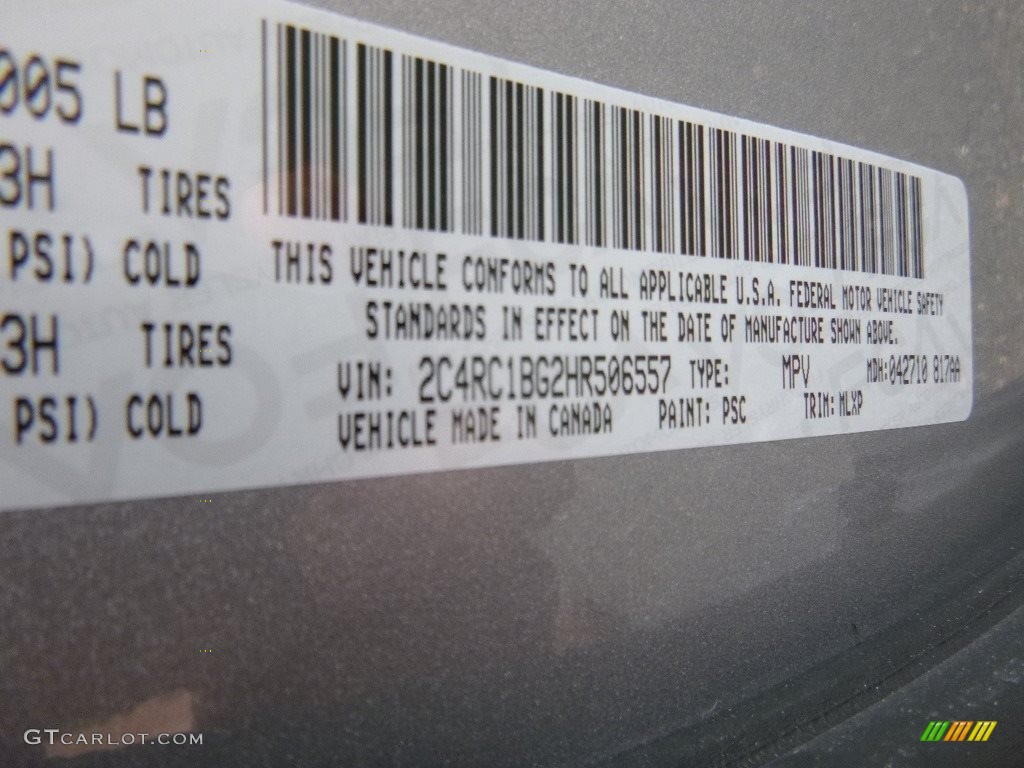 2017 Pacifica Color Code PSC for Billet Silver Metallic Photo #112844366